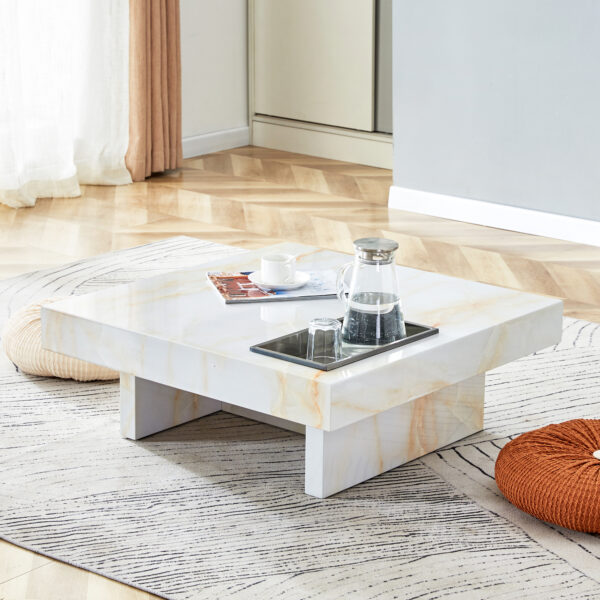 A modern and practical coffee table with imitation marble patterns, made of MDF material. The fusion of elegance and natural fashion 31.4"* 31.4"* 12 "