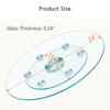 Double layer rotatable round glass.The rotatable design makes it more convenient to retrieve and place items.The upper glass has a diameter of 24 inches, while the lower glass15 inches.