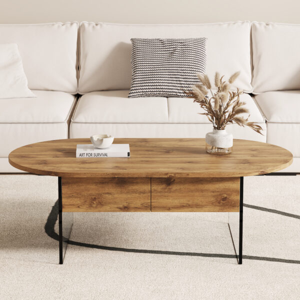 228dbccd7e9c4730935dd7b765e917b1_14e2405ae61bd94024390c74427e7951 Coffee table with double drawers. The board surface is MDF sticker, and both sides are transparent tempered glass. The design is simple and elegant, with excellent storage functions.