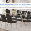Table and chair set.Elegant Transparent Tempered Glass Dining Set - 71"x35.4" with 8 Black PU Chairs with a vertical stripe design on the backrest.