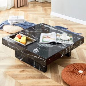 A modern and practical coffee table made of MDF material with black patterns. The fusion of elegance and natural fashion  31.4"*31.4"*12"