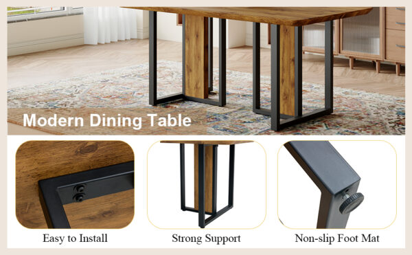 22c5ec32d64a471b8c4036243b092379_c7fcc187060b3875f0b782d7109e17b5 Table and chair set.67"x36" Wood-Textured MDF Dining Table Set with 6 Brown Fabric Chairs.MDF sticker,Wood colored texture sticker,Black C-tube dining chair legs,Suitable for kitchen,Dining room,etc.