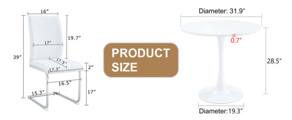 22ccff7fb4c44e23816a2532c7c4ffa2_d0787a0659c6ba834858080d43915dad Table and chair set.Hourglass-Shaped Stable Small Round Table -31.9" * 31.9" With 2 Soft and Comfortable White PU Chair With Arched Metal Silver Leg.Create Your Exclusive Low-Key Luxury Space.