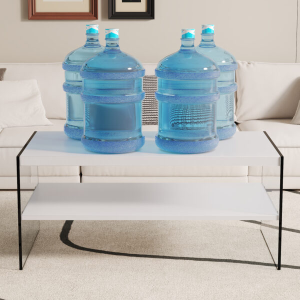 Double rectangular coffee table. The board surface is MDF, with white stickers, and both sides are transparent tempered glass. Suitable for living room, bedroom and other occasions.