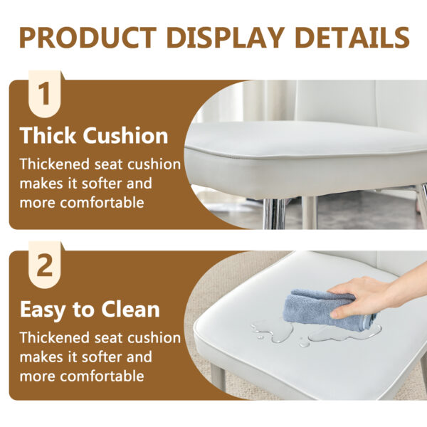23020cc6393a441c9d3324acaee7450c_17a24cae8988c1e7196c5c50f1d3e9f1 Table and chair set.63"*35.4" White Imitation Marble Pattern MDF Dining Table Set - 4 White PU Chairs with a vertical stripe design on the backrest.Create Your Exclusive Low-Key Luxury Space.