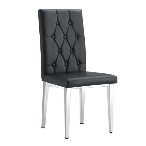 231edbdfcf4d41dcb784ac267d43e0c4_20240318_a3136eade9cef30a18e5b783377805e9 4 piece set of black armless dining chairs brings a touch of elegance and mystery to the dining area with its deep black tone,The grid and buckle design of the back add a vintage yet fashionable touch