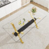 Dining table. Modern tempered glass dining table. Large modern office desk with gold plated metal legs and MDF crossbars, suitable for both home and office use. Kitchen. 79 ''x39''x30 ''  1105