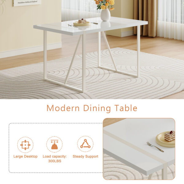236e2298fdbe4a78aa4bfd4b20ed7ce0_3b8eb6e4a95fdcaa18e5aa3d0366170f 55"x31.5"Cream-Style White MDF Dining Table Set with 6 Armless Chairs.MDF Tabletop and metal legs.The backrest of the dining chair has a vertical line design.Adding a warm atmosphere to your family.