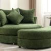 Orisfur. 360° Swivel Accent Barrel Chair with Storage Ottoman & 4 Pillows, Modern Chenille Leisure Chair Round Accent for Living Room, Green