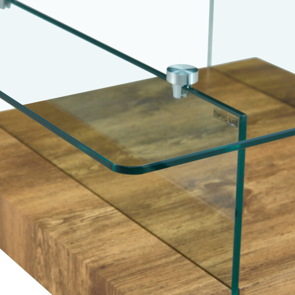 2395de4c80b44f0eaf6717fe55c34505_12fcdd09c809a21c7332993fcf6a789d 31.4 Inch Modern Two-Tier Square Coffee Table -An Elegant Combination of Clear Glass and Light Wood Texture Sticker.It can be used not only as a coffee table but also as a side table or display stand.
