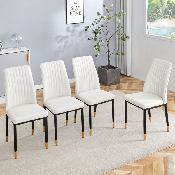 23c13ca93a1a4b3caf1455d5a8b3e0fe_bae4bd76eaba68d070854c31cccbf19c 4 Dining Chair Set, White Dining Chair Set, PU Material High Back Seat and Sturdy Black Leg Chair for Dining Room, Kitchen and Living Room c-010