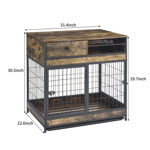 23d32adbf70b451e9e32e05b41d927c7_20240306_0e7cf203db554d64f1993e7b2141e38b Furniture Dog Cage Crate with Double Doors ,Rustic Brown,31.5"WX22.64"DX30.59"H
