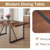 Table and chair set.Industrial Style Walnut-Colored Rectangular Dining Table - 71"x39.3" Large Size.Paired with 8 brown technology fabric chairs with Featuring arched black Metal legs.
