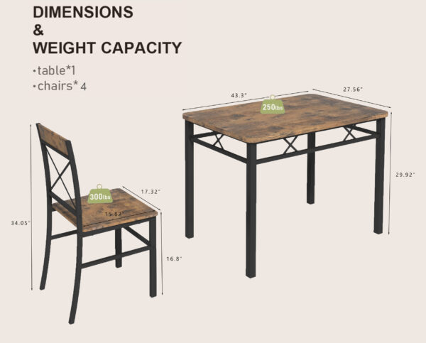 24202e5d1d3d46c7a1c8234bc3862e19_6fcd2b4937be5ba6217824d0552965d8 Dining Table Set for 4, Wood Kitchen Table with Chairs Dinning Table Set for Kitchen & Dining Room, Compact Dining Set for Small Spaces, Rustic Brown