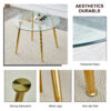 A glass tabletop with a diameter of 40 inches and a modern minimalist circular dining table with gold plated metal legs. 40 '* 40' * 30 ' DT-1164