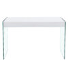 The top of the coffee table is made of MDF and white stickers, and the sides are clear tempered glass. The design is simple and elegant, and the structure is strong.