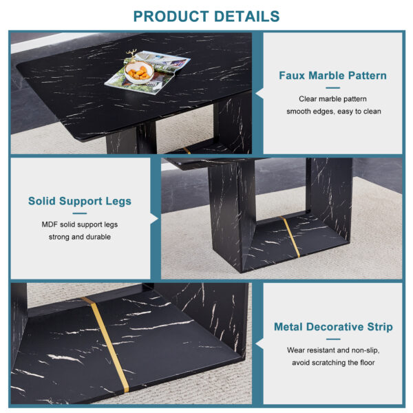 This modern dining table with MDF marbled design gives you a luxurious and elegant feel, adding a touch of elegance whether it is a family dinner or entertaining guests.