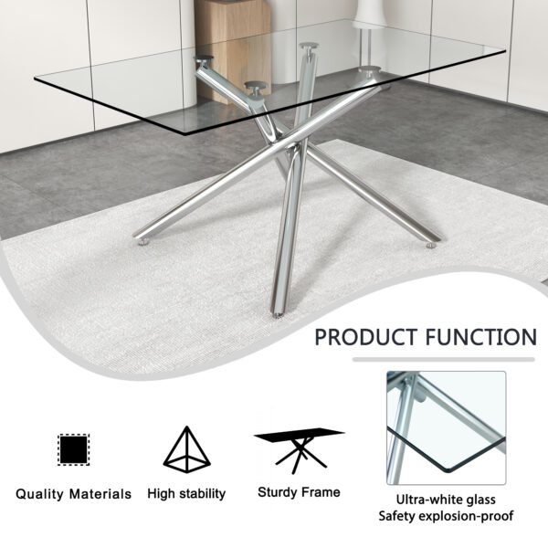 24780fc419c840a6b15dc6e626a9775d_20221218_0bf307c553c3d1c07db854821028104e Large Modern Minimalist Rectangular Glass Dining Table for 4-8 people with 0.39" Tempered Glass Tabletop and Silver Metal Legs, for Kitchen, Living Meeting Room .71*35.4*30.W1151S01472