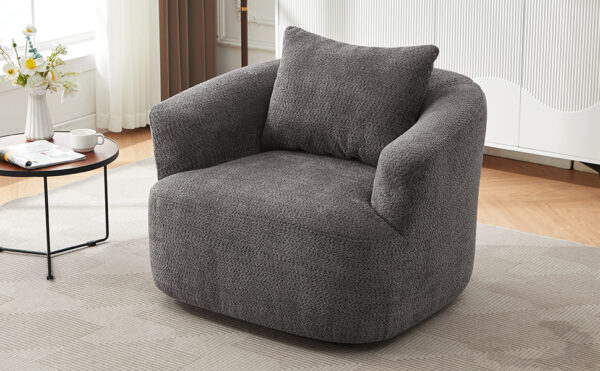 360° Swivel Chair, 38.2" Accent Chair Sofa, Upholstered Swivel Barrel Sofa Chair with a Throw Pillow for Living Room, Bedroom, Office and Hotel, Grey
