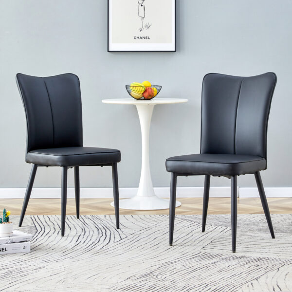 2491251ed9484291b0c19df5cd18ced6_20231018_a0e95d50868ef387c568e7e19c0588aa Modern Black PU Chair Set - Two Pieces, The backrest has a vertical and smooth line design.Black Metal Leg.Suitable for placement in kitchen, living rooms, and other venues.W1151116750