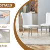 Table and chair set.63"*35.4" White Imitation Marble Pattern MDF Dining Table Set - 4 White PU Chairs with a vertical stripe design on the backrest.Create Your Exclusive Low-Key Luxury Space.