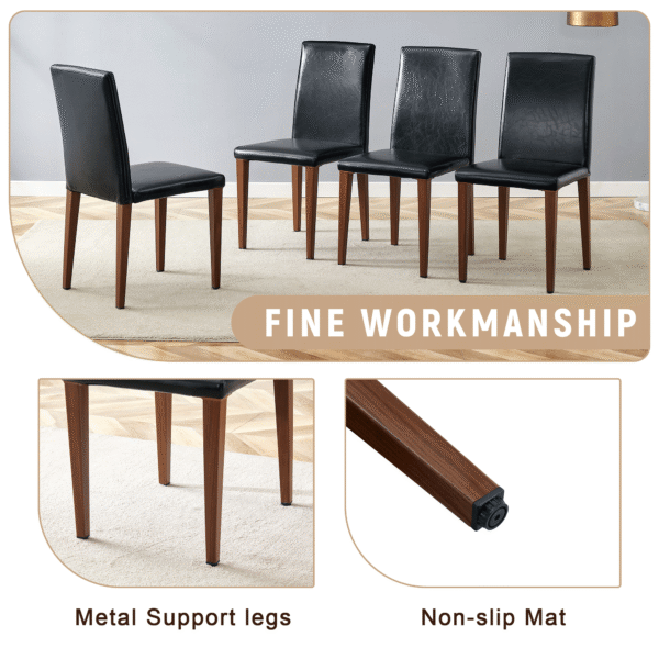 Table and chair set.71*35.4 inch Wooden And Black Spliced Dining Table With Storage Function In The Middle Of The Table Legs.Paired With 8 Black PU Dining Chairs, Simple And Versatile.