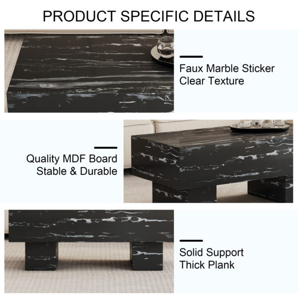 24aec80b86bb474781e6decac839a8e3_20240123_eab456fd779a6523b58d8c1c88357dcb The black coffee table has patterns. Modern rectangular table, suitable for living rooms and apartments. 43.3"*21.6"*17.2"