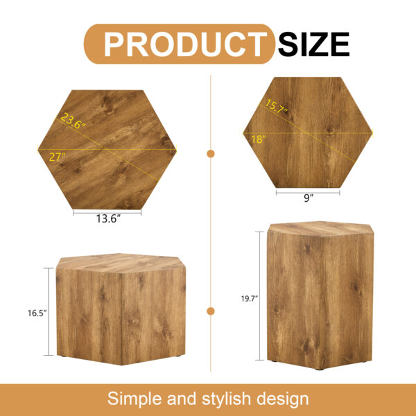 24bbd3fb431e4f66a43f5ed16c0ffbe2_ec50a2e312f610d75f5fecb69ef8e90b Modern Minimalist Set of Two Hexagonal Wood-Grain MDF Coffee Tables.Modern MDF coffee table, with complex texture patterns, style and texture coffee table to redefine your interior decoration.