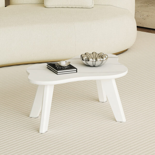 24cd91bc94204a279bb560a4ad80acb7_b886a3a9cee481739bc372b2663814c8 Modern minimalist white imitation marble table top. Solid wood legs, cloud shape to give you a new experience, computer desk. The game table. Suitable for dining and living rooms.