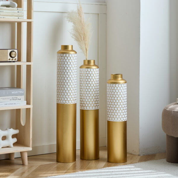 Floor metal vase modern style decoration home droplet shaped white metal vase 3-piece set gorgeous home decoration large glazed metal vase