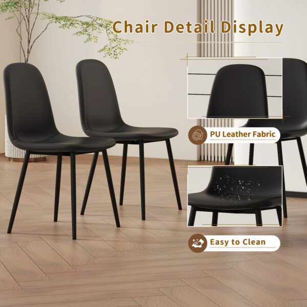 Table and chair set.79"x31.5" with X-shaped Black Metal Table Legs,Wood Grain Textured MDF Crossbeam.Paired With 8 Modern Mid-Century Style Upholstered Side Black PU Chairs.