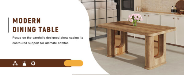 2531f7197f1a45539dc08b4d3a60b0ce_b1a8ace3becd77ea0e4c023d4800e582 64.5 x 35.4 Inch Stylish Wood Color Textured Dining Table, Perfectly Blending Simplicity And Transparency. Made of MDF Material With Wood Grain Stickers, It Exudes A Strong Sense Of Fashion.