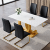 Table and chair set.Subtle Luxury Tempered Glass Dining Set - 63"x35.4" with 4 Black PU Material High Resilience Dining Chairs.Arched Metal Gold Leg.White imitation marble texture sticker Tabletop.