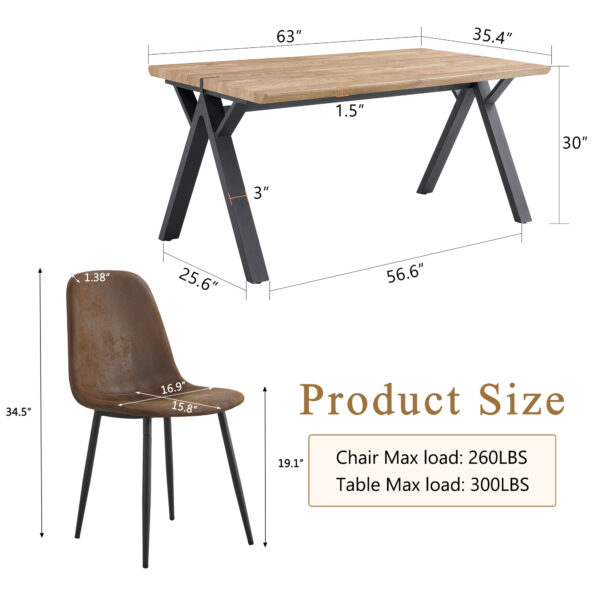 255276f5a08b48839db50757cad18417_eff333c1663fb95f32f4ea0ce4babaec Table and chair set.63"x35.4" Wood-Textured MDF Dining Table with Black A-Frame Legs.Paired with 4 Brown Technology Fabric Round Corner Dining Chair.Density Board Sticker,Iron Pipe Spraying,