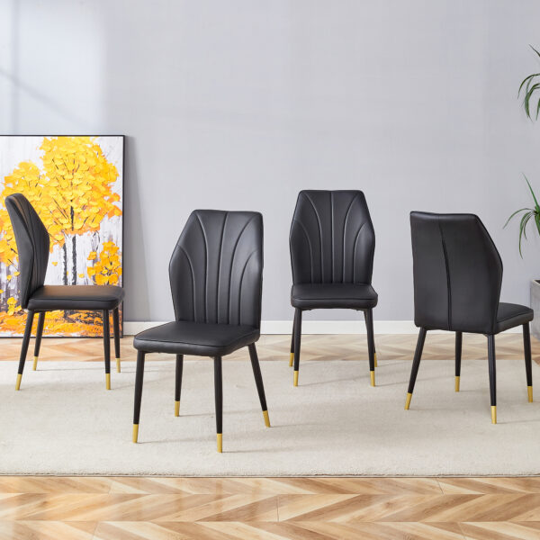 256574a3a7ba4340a01b2489d72e93e8_1620a60c8b06dad600ab8826a0ec83dd 4 modern dining chairs with stylish PU patterned backrest and black metal legs for a comfortable home experience in the kitchen, bedroom and office.