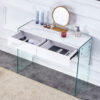 White environmental protection MDF minimalist dresser, desk, desktop computer desk, with double drawer storage space, simple home, perfect for various styles of home environment.