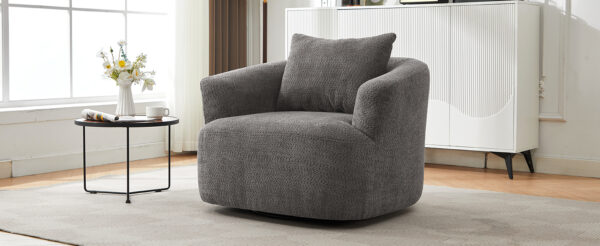 360° Swivel Chair, 38.2" Accent Chair Sofa, Upholstered Swivel Barrel Sofa Chair with a Throw Pillow for Living Room, Bedroom, Office and Hotel, Grey