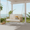 TREXM 1-Piece Woven Rope Outdoor Swing Sofa with Soft Cushions Seating 2 for Patio, Courtyard and Balcony (Beige)