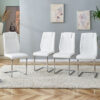 Modern Dining Chairs with Faux Leather Padded Seat Dining Living Room Chairs Upholstered Chair with Metal Legs Design for Kitchen, Living, Bedroom, Dining Room Side Chairs Set of 4 (White+PU )C-001