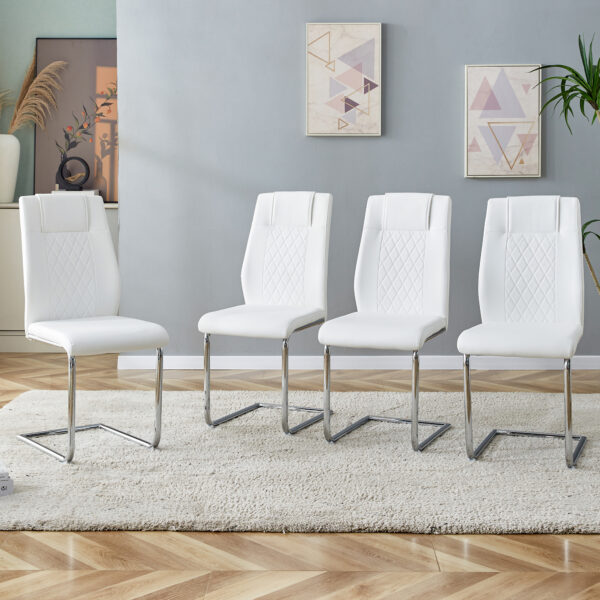 25a9324897a140ed8d2af8da1be16ff7_20230926_661221dae5c9570fa15e098d24294dd8 Modern Dining Chairs with Faux Leather Padded Seat Dining Living Room Chairs Upholstered Chair with Metal Legs Design for Kitchen, Living, Bedroom, Dining Room Side Chairs Set of 4 (White+PU )C-001