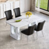 Table and chair set.64.5x35.4 Inch Stylish White Marble Textured Dining Table.Paried With 4 Black PU Chairs with a vertical stripe design on the backrest.Create Your Exclusive Low-Key Luxury Space.