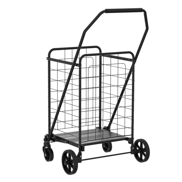 Shopping Cart with Shelf,Grocery Cart on Wheels, Foldable Utility Shopping Carts with Double Basket and 360° Rolling Swivel Wheels for Groceries Laundry
