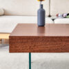 Walnut Colored Square MDF Coffee Table - 31.5"x31.5" with Tempered Glass Legs.Density Board Sticker,Reinforced Glass Legs.Walnut Colored Texture Sticker.