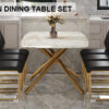 Table and chair set, large modern minimalist rectangular dining table, 0.39-inch imitation marble tabletop and golden metal legs, soft leather seats. F-1537