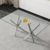 Large Modern Rectangular Glass Dining Table for 6-8 with 0.39" Tempered Glass Tabletop and Silver Chrome Metal Legs, for Kitchen.Tempered Glass Tabletop,Double Fork Metal Legs.W1151S03321