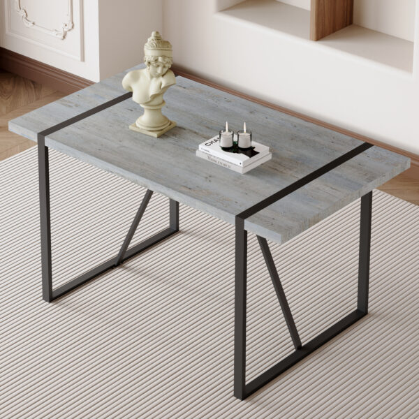 25f66a446a404d339c0b522d92209f86_df5b2c82a701b3c903495b69a1767580 Industrial Rectangular MDF Light Grey Patterned Dining Table for 4-6 people with 1.5 inch thick MDF top and black metal legs for desks, kitchens, patios, dining rooms