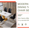 Table and chair set.Subtle Luxury Tempered Glass Dining Set - 63"x35.4" with 6 Black PU Material High Resilience Dining Chairs.Arched Metal Gold Leg.White imitation marble texture sticker Tabletop.