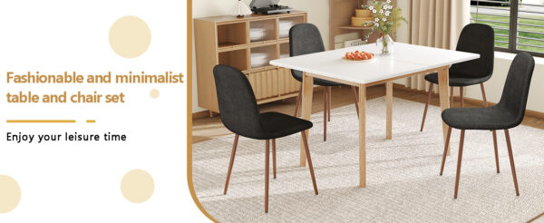 263e6c0580b44eb7bec8ea5d752ecad0_2b9d7fd5a28b9084b34b0ddb9de5451f Table and chair set.White Sintered Stone Tabletop, Rubberwood Legs,Foldable Computer Desk, Foldable Desk.Paired With 4 Black Linen-Cotton Material High Resilience Dining Chair with Metal Leg.