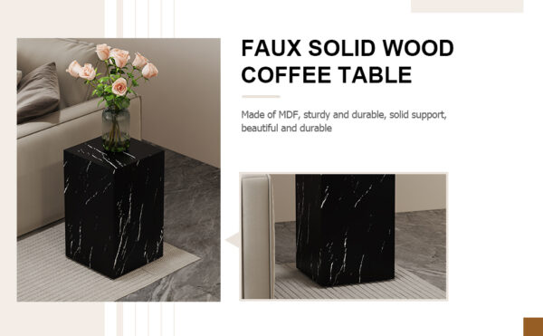 264b1e4c49034a698ba8ead46cfc2732_810d3e8abee4cf59d56c06e0cfabf631 11.8*11.8*19.6 Inch Black Marble Texture MDF Coffee Table - Luxurious Design, Perfect Living Room Accent.Rectangular fashion texture design coffee table, suitable for various situations and scenes.
