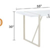 Industrial rectangular MDF Cream style dining table for 4-6 people with 1.5 inch thick MDF top and white metal legs frame for work desk, kitchen, terrace, dining room